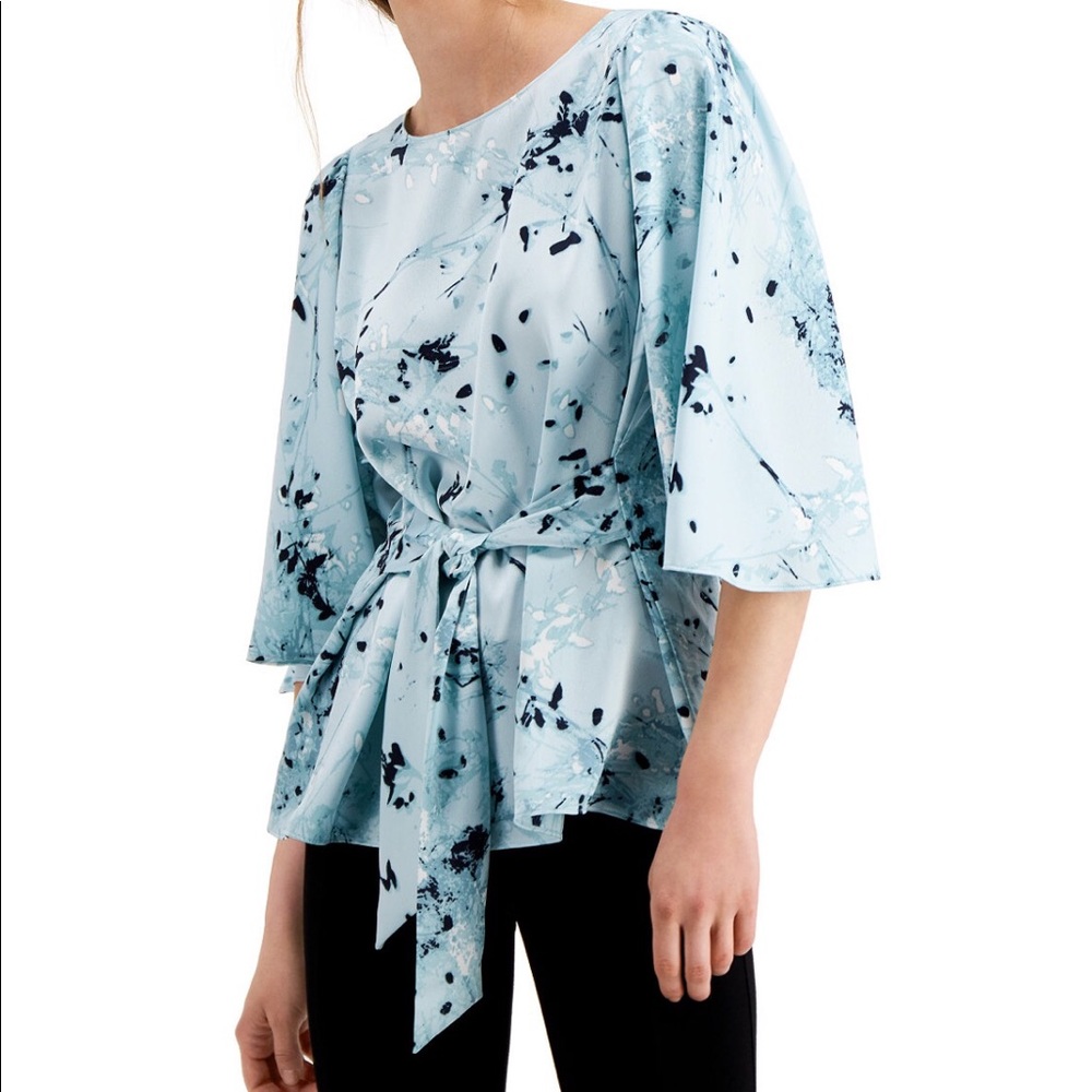Blue Floral Tie Front Blouse